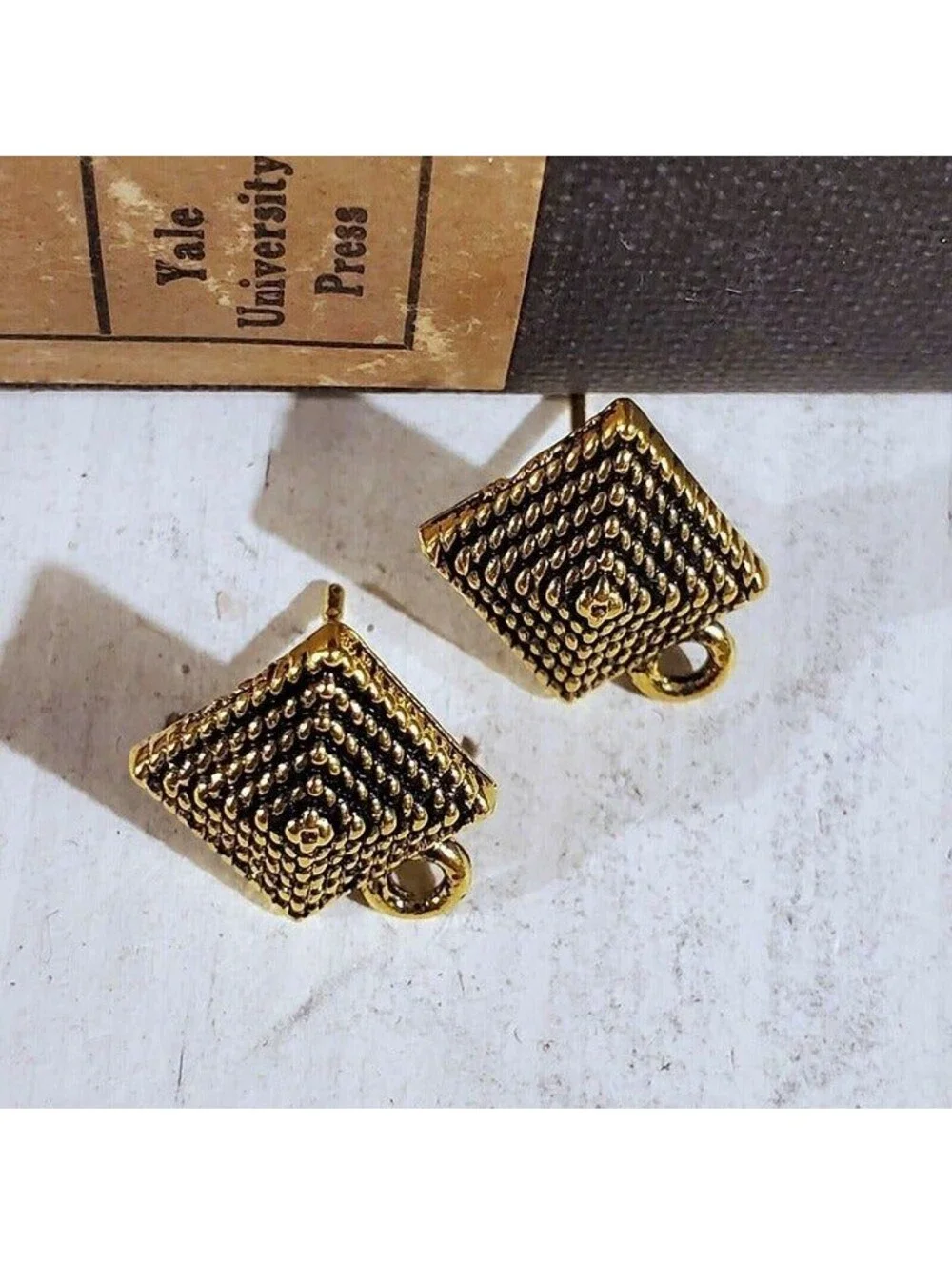 Avant Garde Antique Gold Egyptian Pyramid Dotted Earring Post Findings 2 pcs